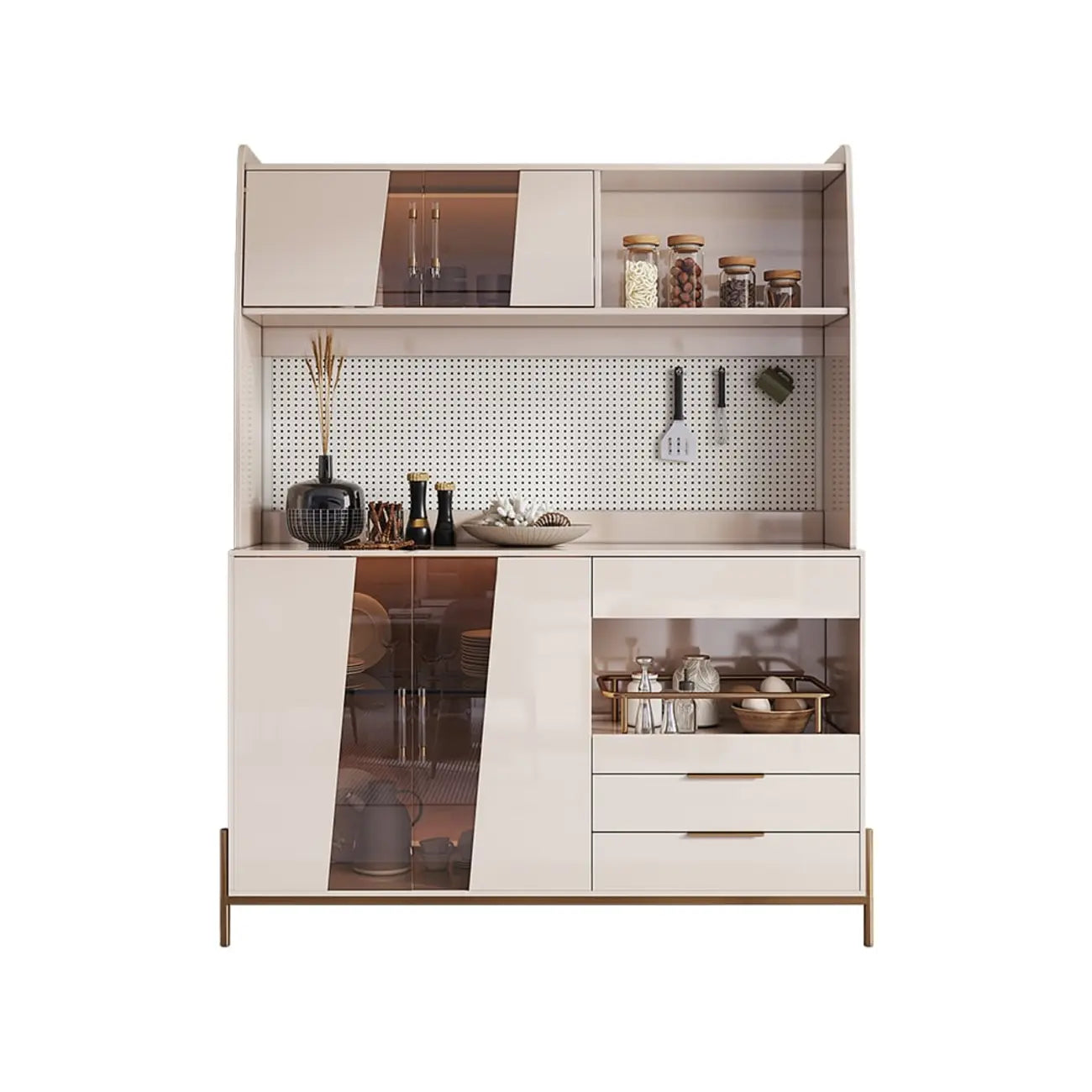 Buffet de rangement de luxe en MDF avec panneau perforé et accents dorés