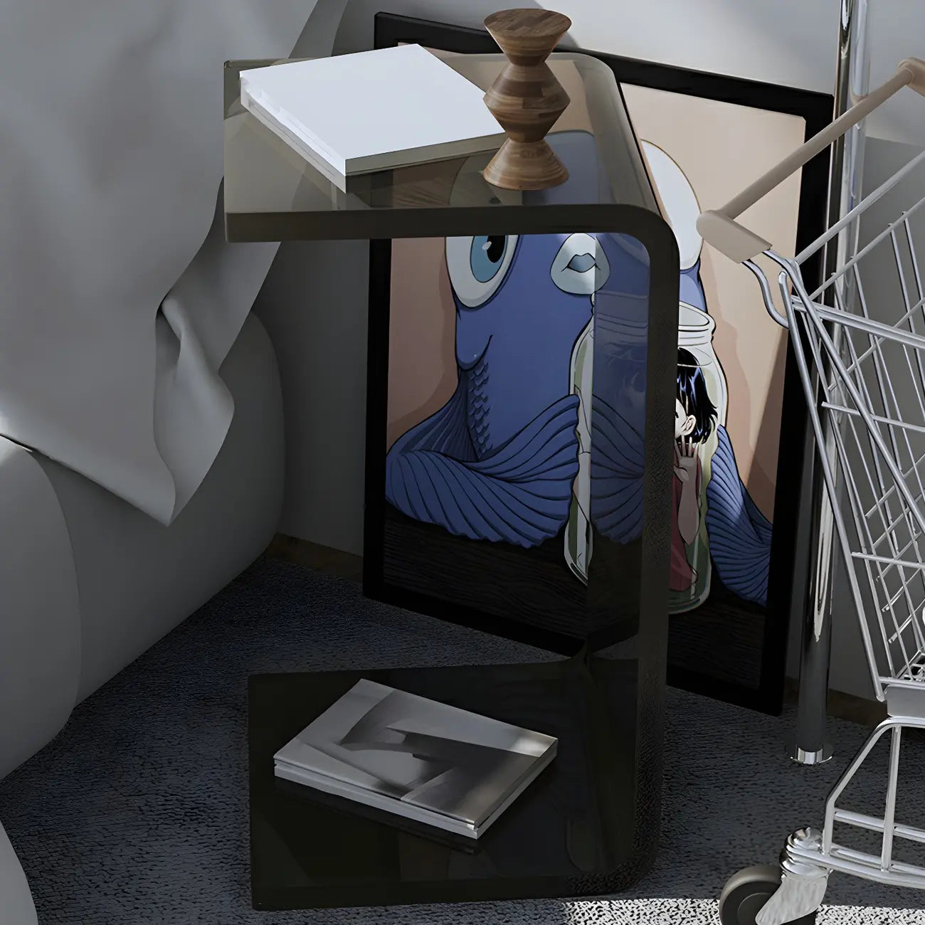 Table d'appoint polyvalente en acrylique en forme de C