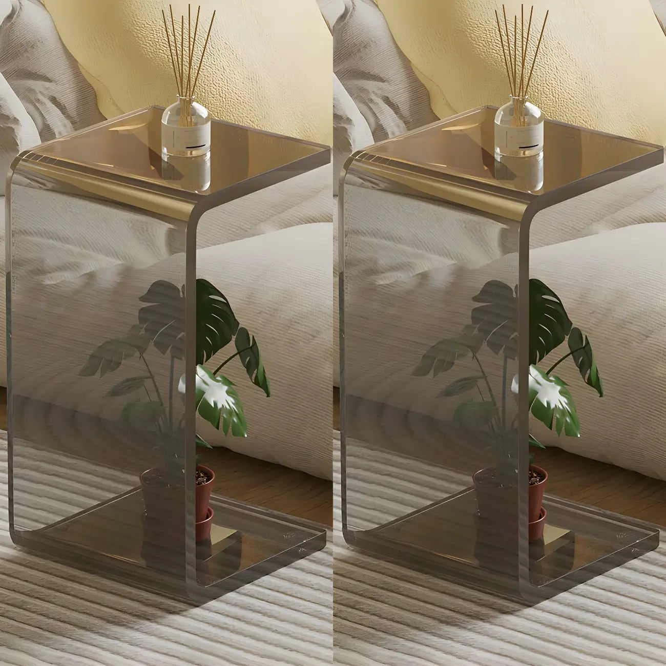 Table d'appoint polyvalente en acrylique en forme de C