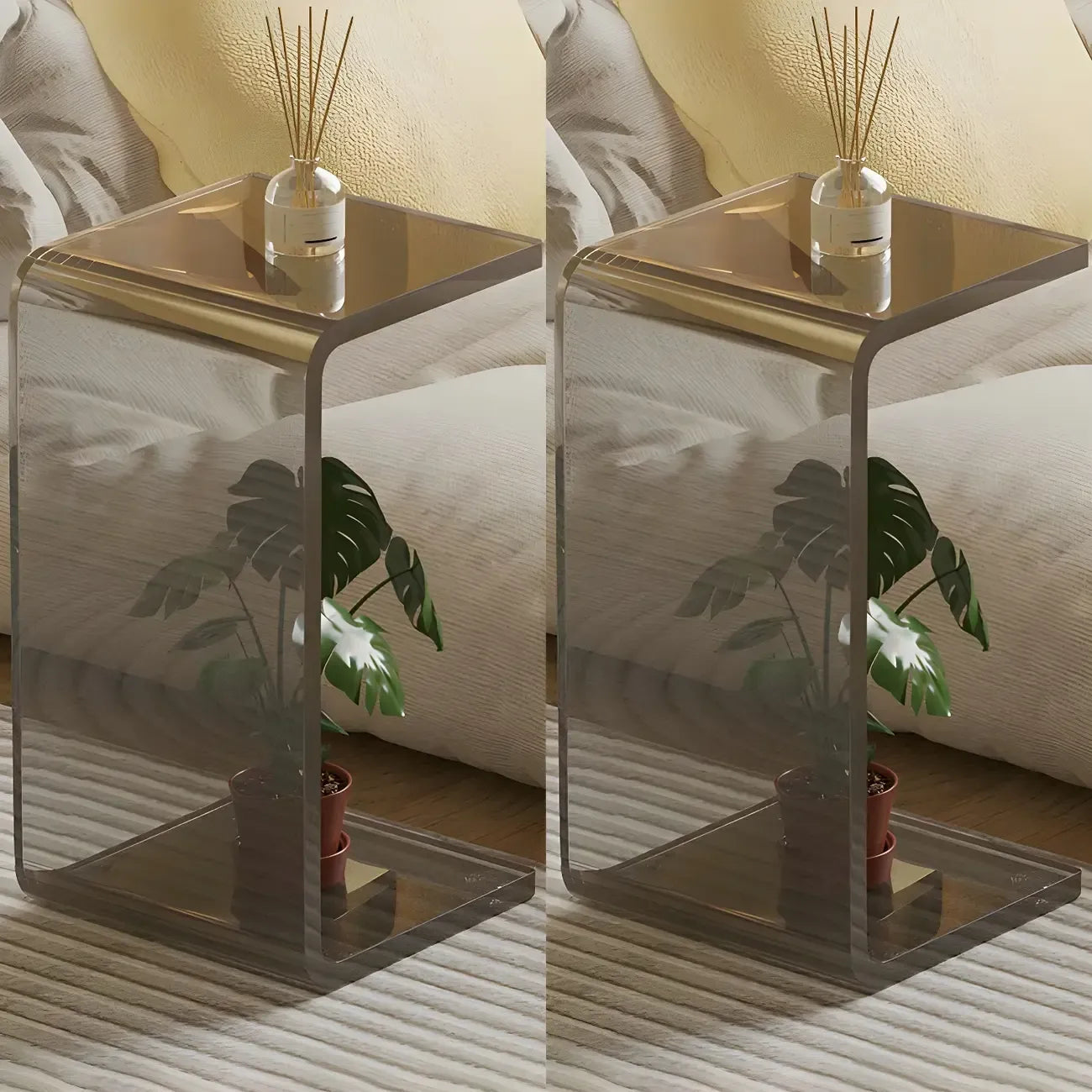 Table d'appoint polyvalente en acrylique en forme de C