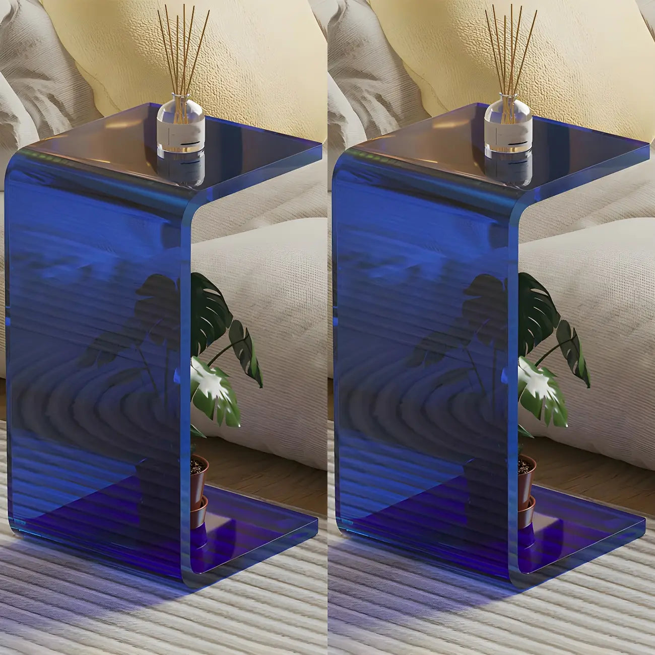 Table d'appoint polyvalente en acrylique en forme de C