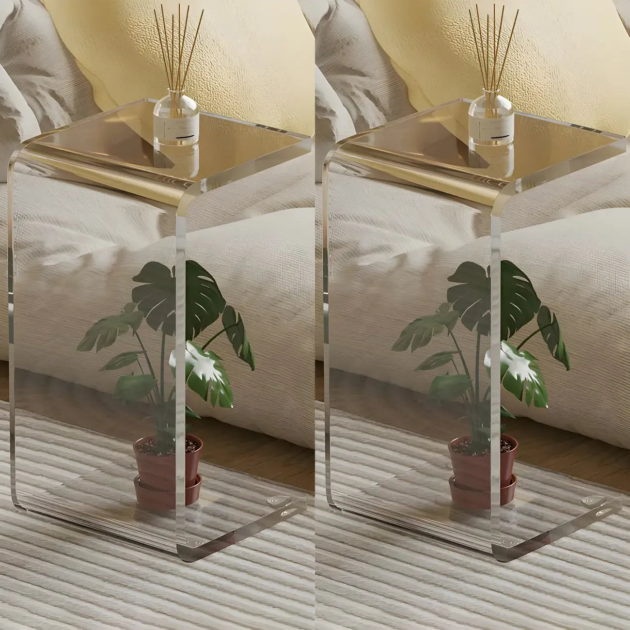 Table d'appoint polyvalente en acrylique en forme de C