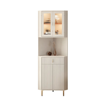 Meuble d'angle de rangement moderne en bois blanc crème et accents dorés