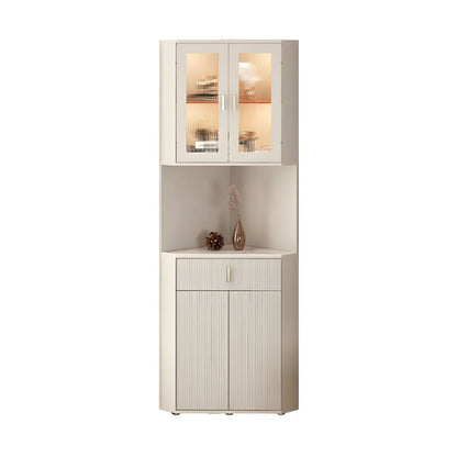 Meuble d'angle de rangement moderne en bois blanc crème et accents dorés