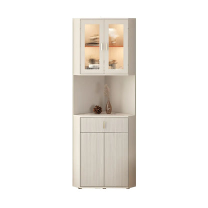 Meuble d'angle de rangement moderne en bois blanc crème et accents dorés