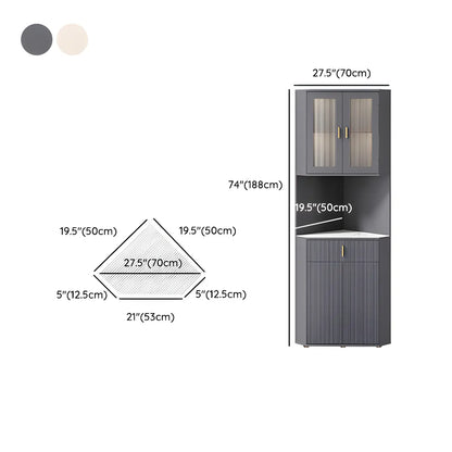 Meuble d'angle de rangement moderne en bois blanc crème et accents dorés