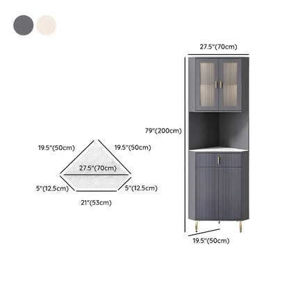 Meuble d'angle de rangement moderne en bois blanc crème et accents dorés