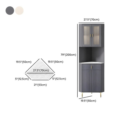 Meuble d'angle de rangement moderne en bois blanc crème et accents dorés