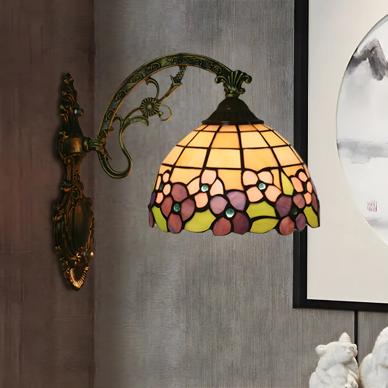 Applique murale LED vintage en vitrail pour salon