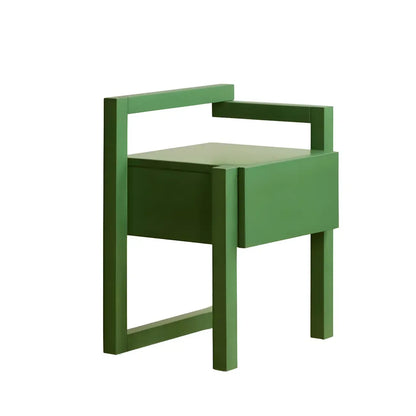 Table de chevet étroite en bois vert à 1 tiroir
