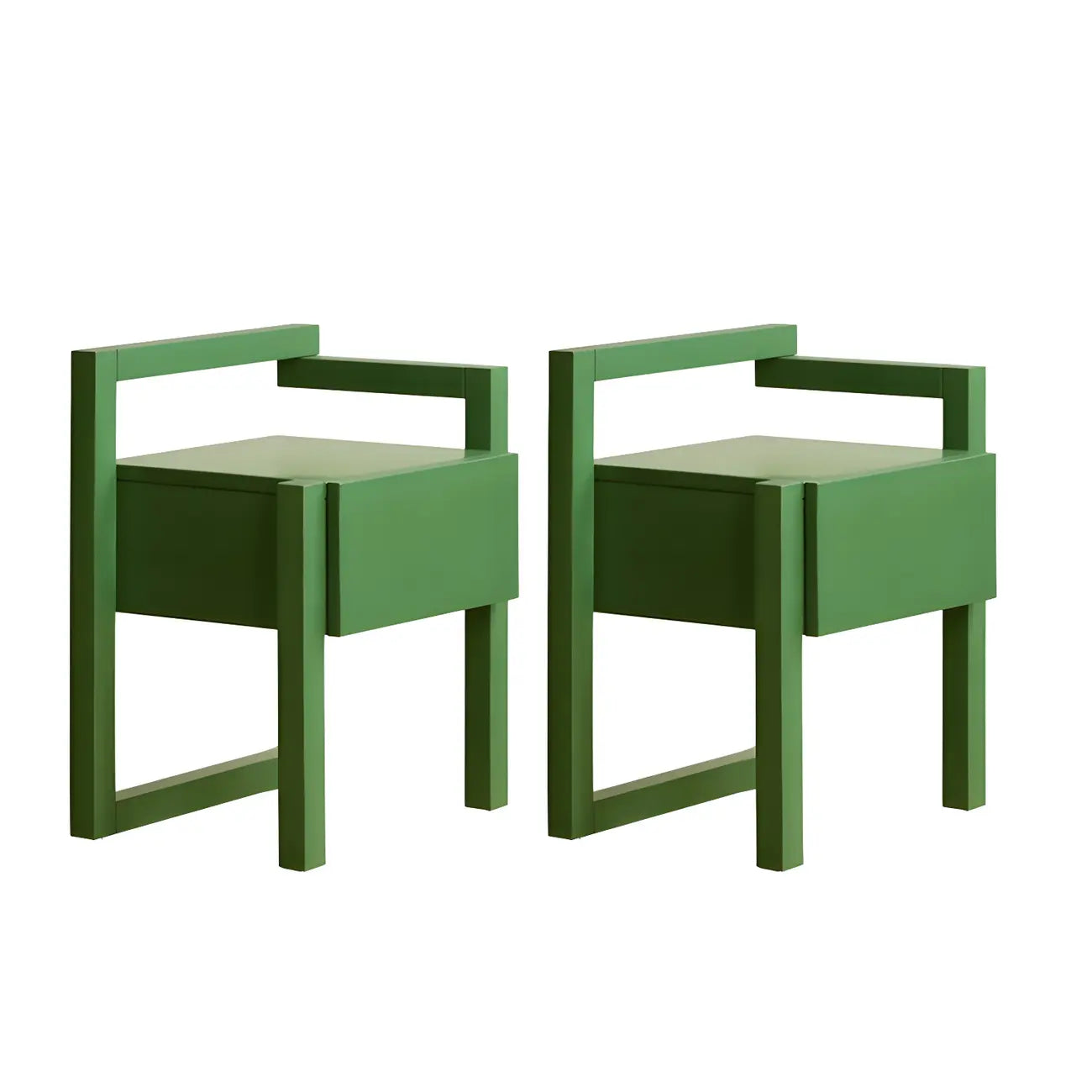 Table de chevet étroite en bois vert à 1 tiroir
