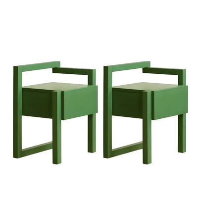 Table de chevet étroite en bois vert à 1 tiroir