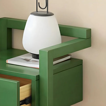 Table de chevet étroite en bois vert à 1 tiroir