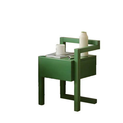 Table de chevet étroite en bois vert à 1 tiroir