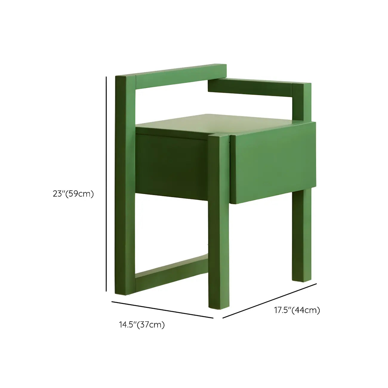 Table de chevet étroite en bois vert à 1 tiroir