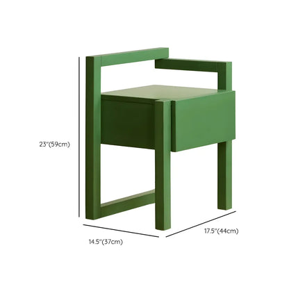 Table de chevet étroite en bois vert à 1 tiroir