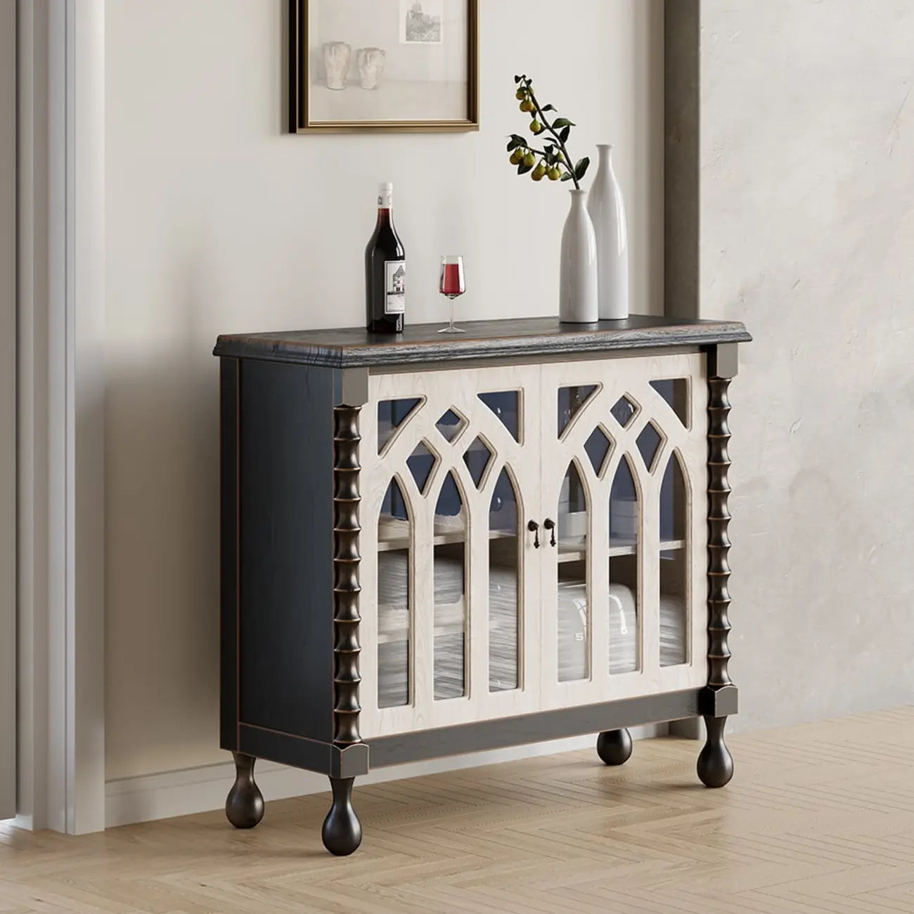 Armoire à vin traditionnelle en MDF noir avec portes