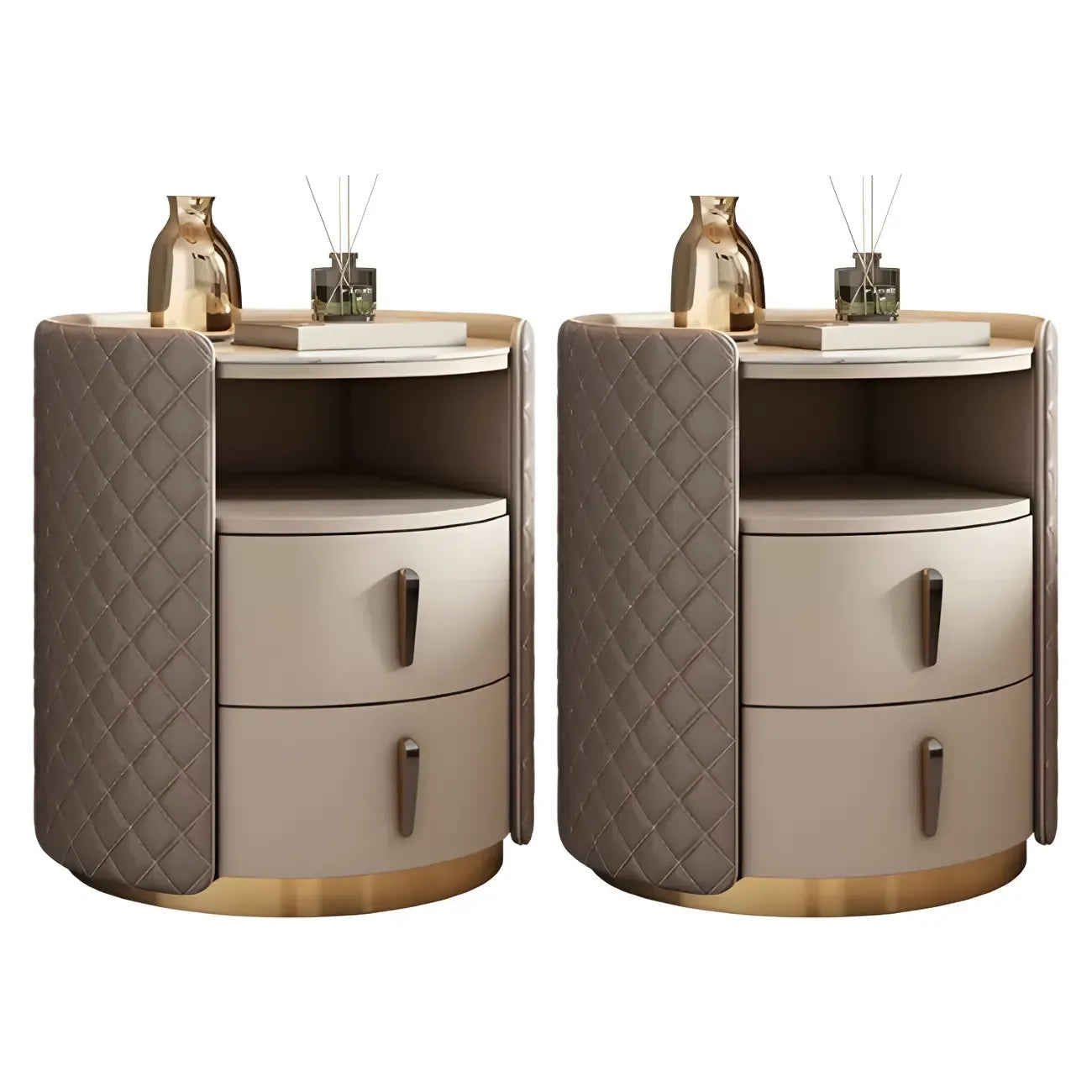 Table de chevet moderne en similicuir beige avec tiroirs