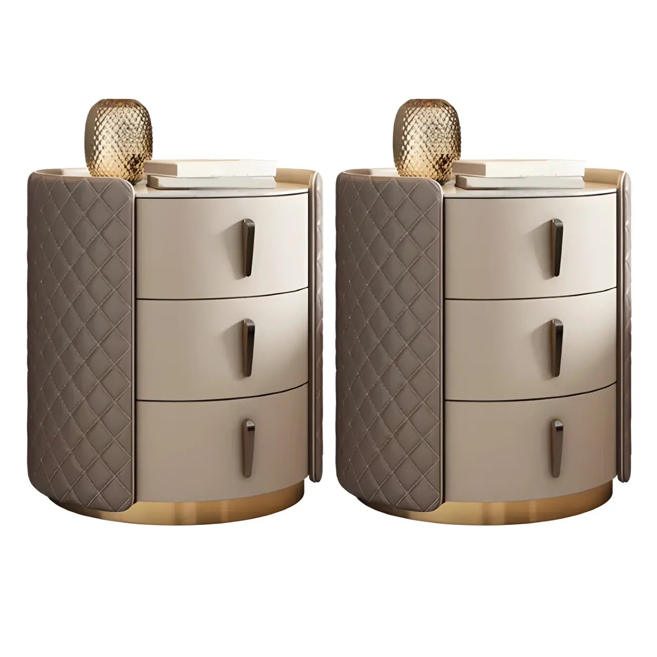 Table de chevet moderne en similicuir beige avec tiroirs