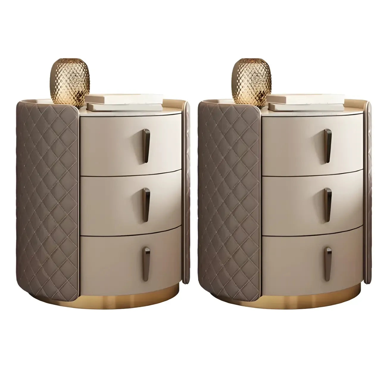 Table de chevet moderne en similicuir beige avec tiroirs