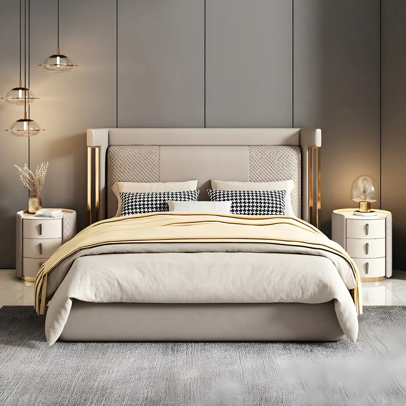 Table de chevet moderne en similicuir beige avec tiroirs