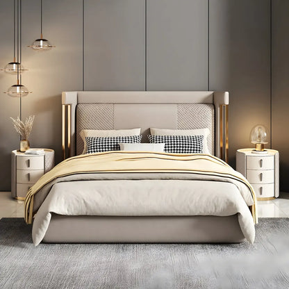 Table de chevet moderne en similicuir beige avec tiroirs