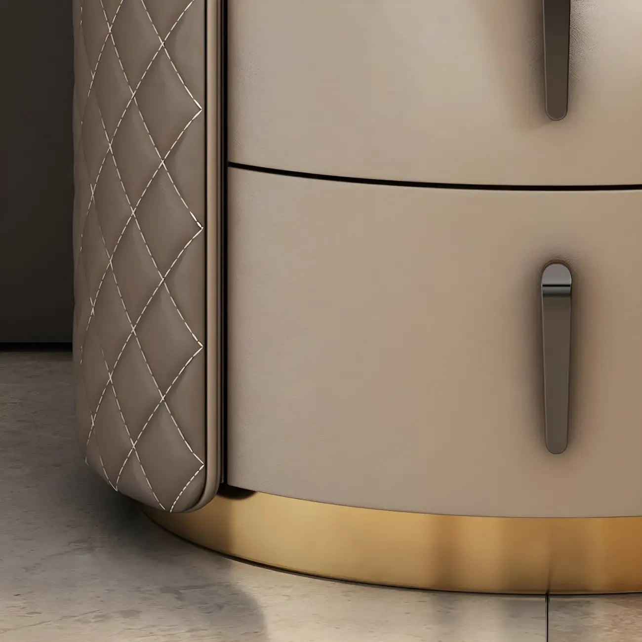 Table de chevet moderne en similicuir beige avec tiroirs