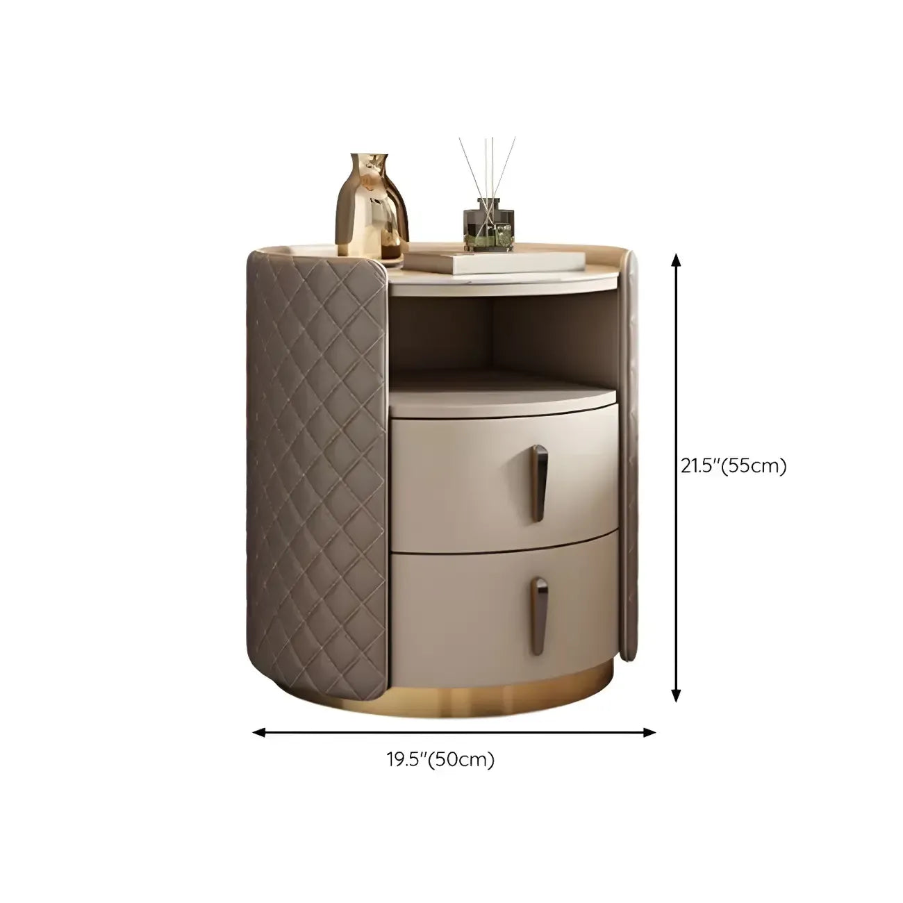 Table de chevet moderne en similicuir beige avec tiroirs