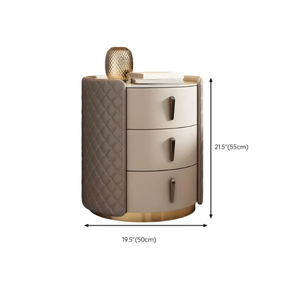 Table de chevet moderne en similicuir beige avec tiroirs