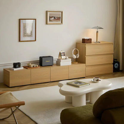 Meuble TV en bois brun nordique avec gestion des câbles