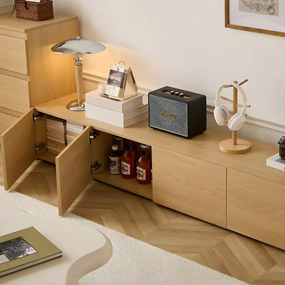 Meuble TV en bois brun nordique avec gestion des câbles