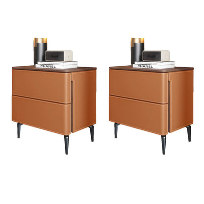 Table de chevet moderne avec tiroirs et plateau en bois et similicuir