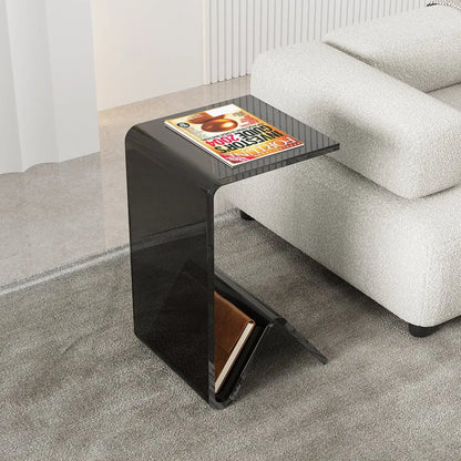 Table d'appoint abstraite en acrylique en forme de C, noir/transparent