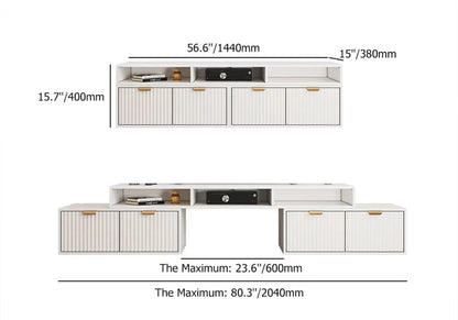 Meuble TV d'angle moderne blanc à 2 tiroirs avec rangement ouvert