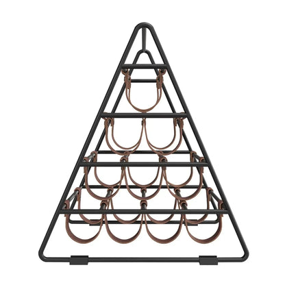 Porte-bouteilles triangulaire industriel en métal noir pour comptoir, 10 bouteilles