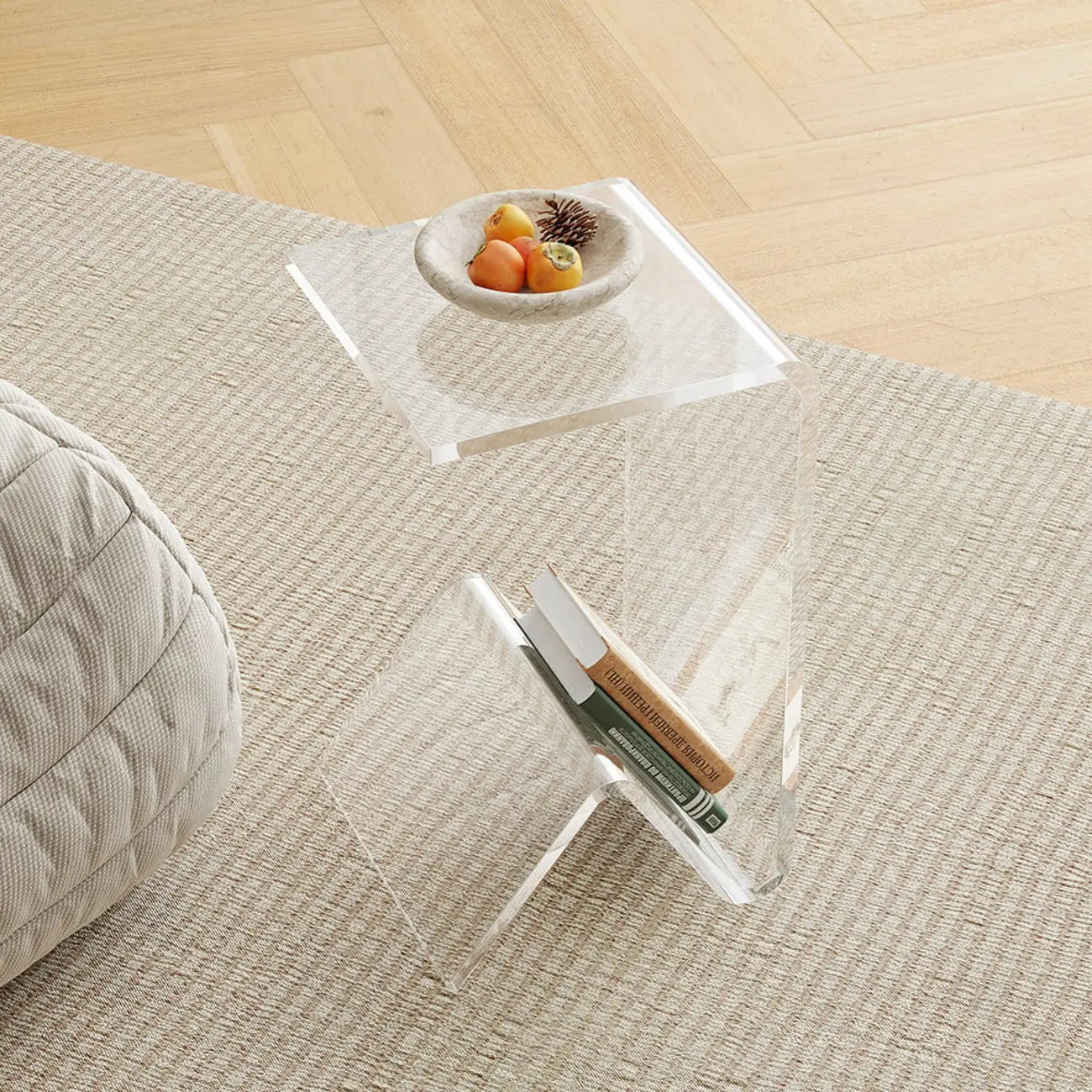 Table d'appoint abstraite en acrylique en forme de C, noir/transparent