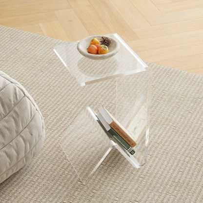 Table d'appoint abstraite en acrylique en forme de C, noir/transparent