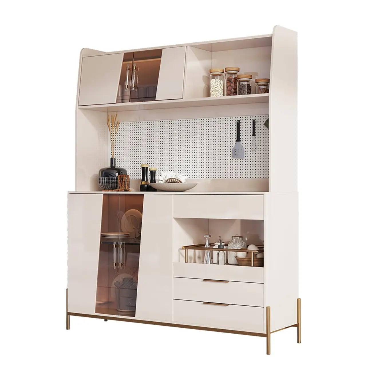 Buffet de rangement de luxe en MDF avec panneau perforé et accents dorés