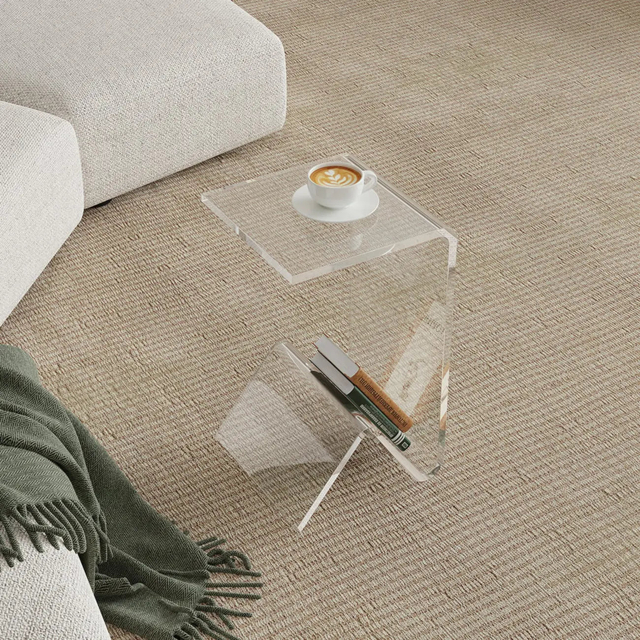 Table d'appoint abstraite en acrylique en forme de C, noir/transparent