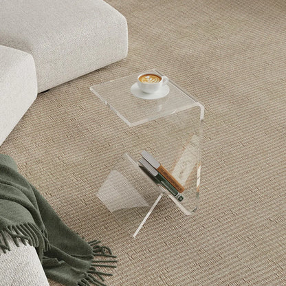 Table d'appoint abstraite en acrylique en forme de C, noir/transparent