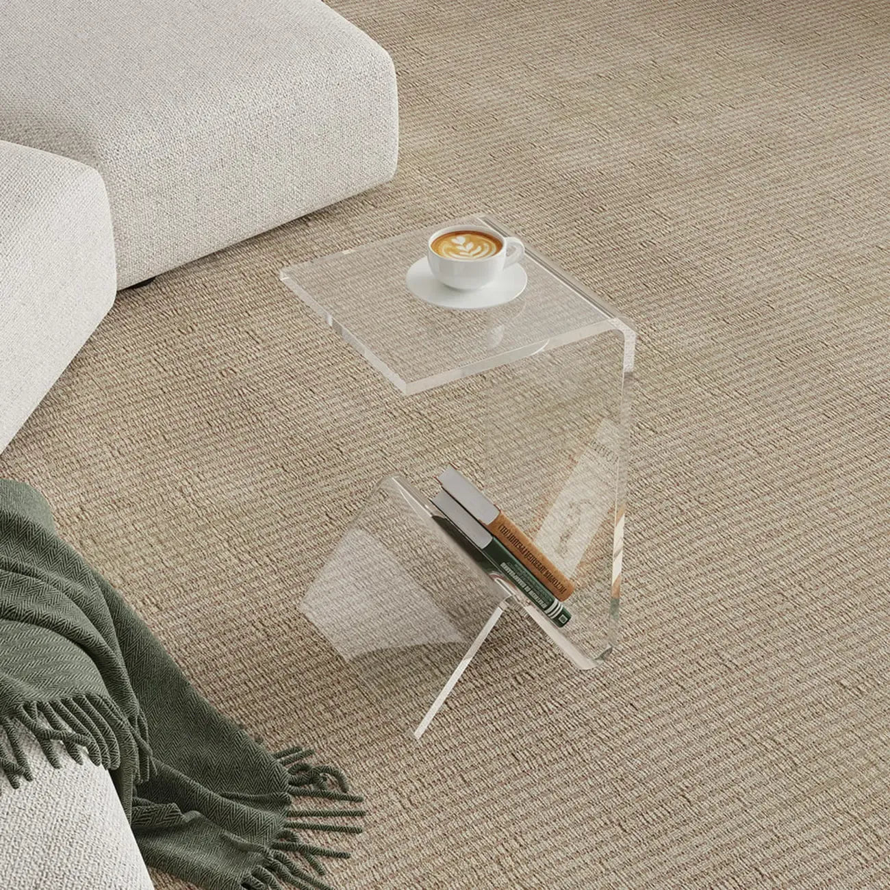 Table d'appoint abstraite en acrylique en forme de C, noir/transparent