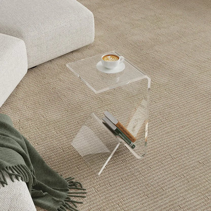 Table d'appoint abstraite en acrylique en forme de C, noir/transparent